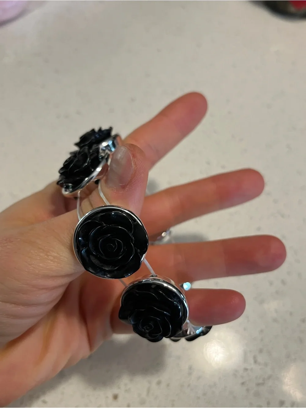 Gothic Dark Aesthetic Black Rose Wide Bangle bracelet